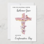 Christelijk kruis met roze magnolias op maat aankondiging (Voorkant)