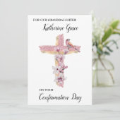 Christelijk kruis met roze magnolias op maat aankondiging (Staand voorkant)