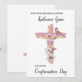 Christelijk kruis met roze magnolias op maat aankondiging (Voorkant / Achterkant)