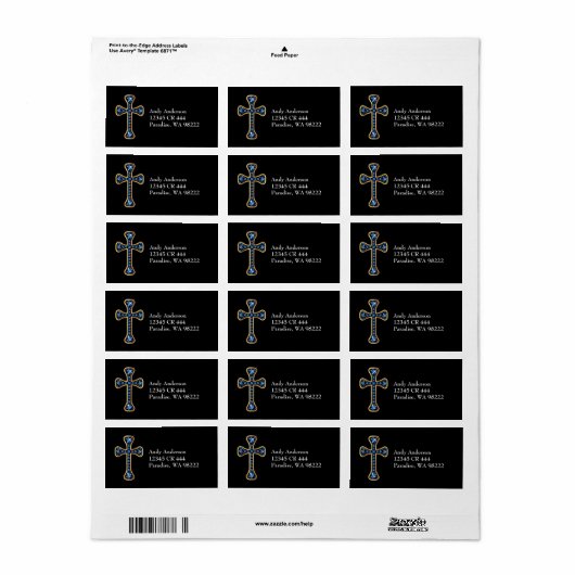 Christelijk kruis met "Sapphire" Stones Etiket (Full Sheet)