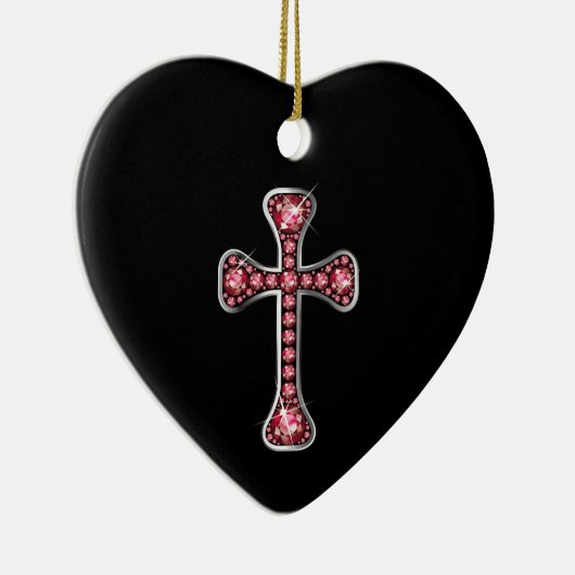 Christelijk Kruis met Stenen "Ruby" Keramisch Ornament (Rechts)