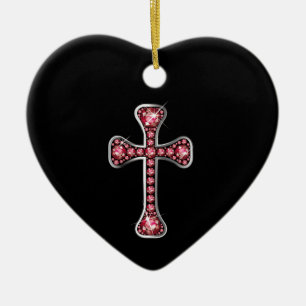 Christelijk Kruis met Stenen "Ruby" Keramisch Ornament