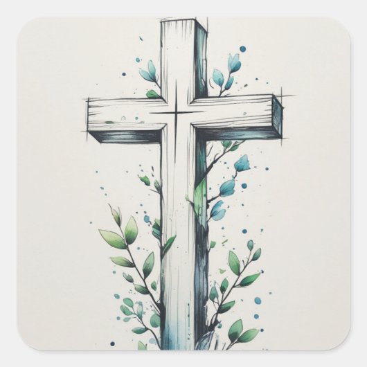 Christelijk kruis met waterverf takken sticker (Voorkant)