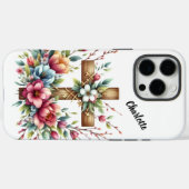 Christelijk kruis omcirkeld met kunstzinnige lente Case-Mate iPhone case (Achterkant (horizontaal))