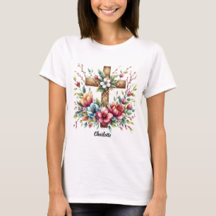 Christelijk kruis omcirkeld met kunstzinnige lente t-shirt