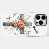 Christelijk kruis omgeven door delicate voorjaarsb Case-Mate iPhone case (Achterkant (horizontaal))