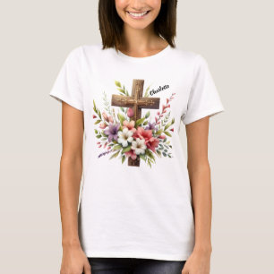 Christelijk kruis omgeven door prachtige bloemenku t-shirt