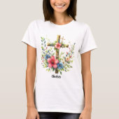 Christelijk Kruis omlijst door Artistic Floral Hal T-shirt (Voorkant)