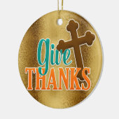 Christelijk Kruis op Goud Geef Bedankt Keramisch Ornament (Links)
