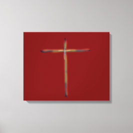Christelijk Kruis op Helderrood Canvas Afdruk