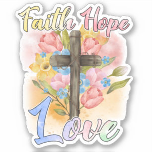 Christelijk Kruis Pastel Bloemen Geloven Hoop Lief Sticker