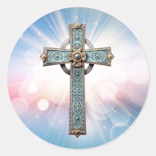 Christelijk Kruis Ronde Sticker (Voorkant)