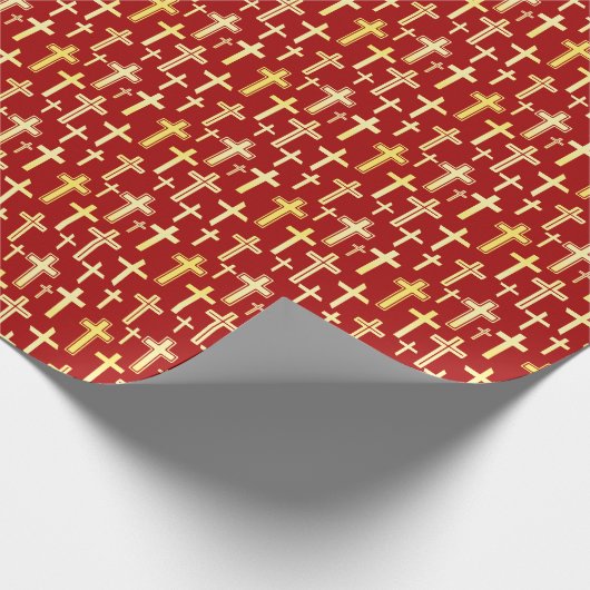 Christelijk Kruis rood en goudkleurig elegant Cadeaupapier (Hoek)