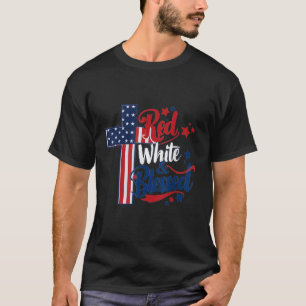 Christelijk Kruis Rood Wit Gezegend 4 Juli Mannen T-shirt