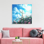 Christelijk Kruis & Rozen op de heuvel Heilige Gee Canvas Afdruk (Insitu (Woonkamer))