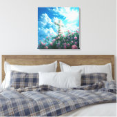 Christelijk Kruis & Rozen op de heuvel Heilige Gee Canvas Afdruk (Insitu (Slaapkamer))