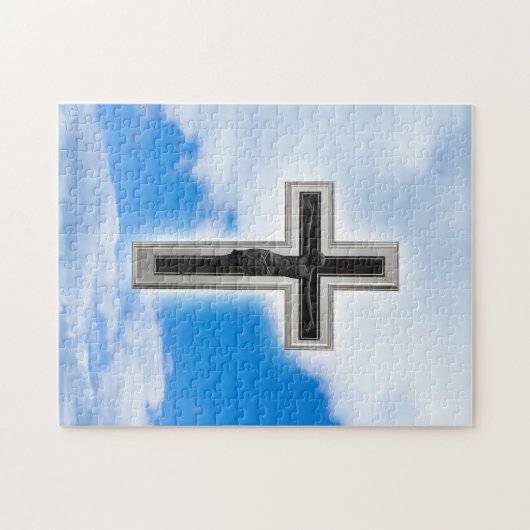 Christelijk kruis tegen blauwe achtergrond legpuzzel (Horizontaal)