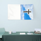 Christelijk kruis tegen blauwe achtergrond spandoek (Beurs)