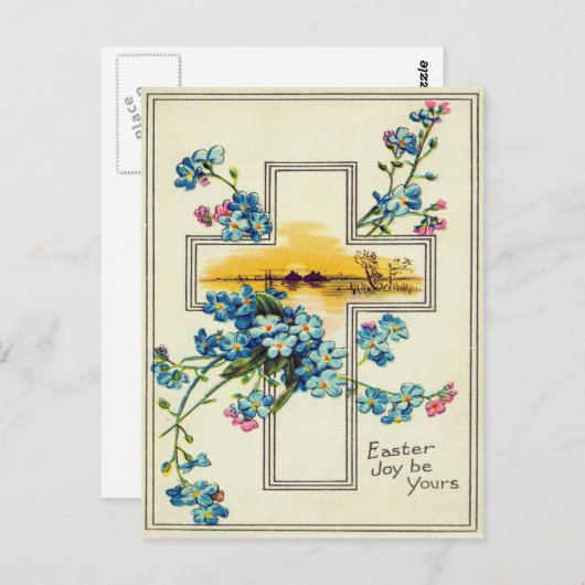 Christelijk kruis vergeet-me-niet bloemen briefkaart (Voorkant / Achterkant)