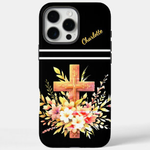 Christelijk kruis versierd met levendige voorjaars iPhone 16 pro max hoesje