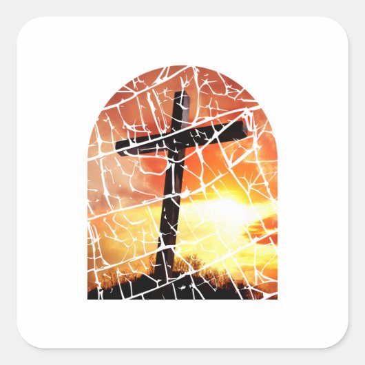 Christelijk Kruis Vierkante Sticker (Voorkant)