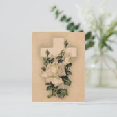 Christelijk Kruis Witte Roos Briefkaart (Staand voorkant)
