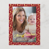 Christelijk kruisaangepast fotoscript, rood Kerstm Feestdagenkaart (Voorkant)