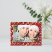 Christelijk kruisaangepast kerstrood met fotoscrip feestdagenkaart (Staand voorkant)