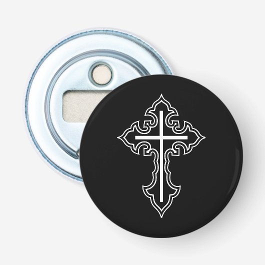 Christelijk kruisje button flesopener (Voorkant)