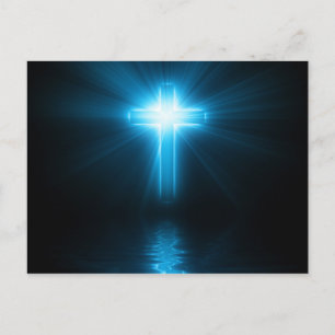 Christelijk kruisje in blauw licht briefkaart