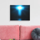 Christelijk kruisje in blauw licht canvas afdruk (Insitu (Woonkamer))