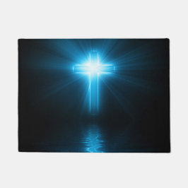 Christelijk kruisje in blauw licht deurmat