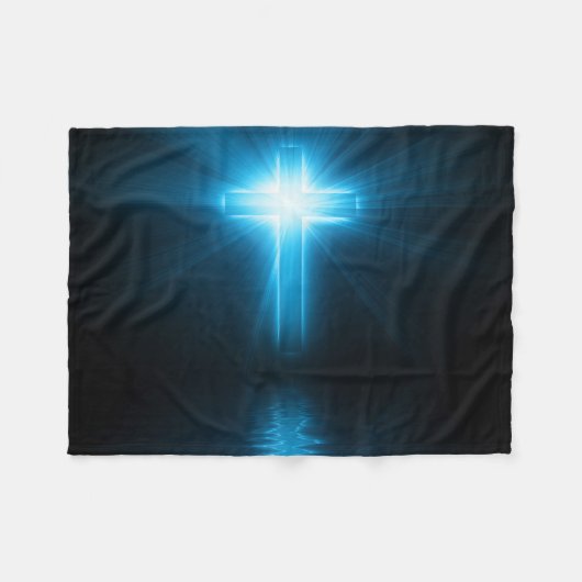 Christelijk kruisje in blauw licht fleece deken (Voorkant (Horizontaal))