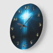 Christelijk kruisje in blauw licht grote klok (Hoek)