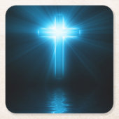 Christelijk kruisje in blauw licht kartonnen onderzetters (Voorkant)