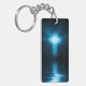 Christelijk kruisje in blauw licht sleutelhanger (Voorkant Links)