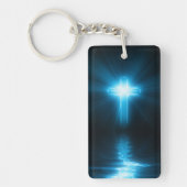 Christelijk kruisje in blauw licht sleutelhanger (Voorkant)