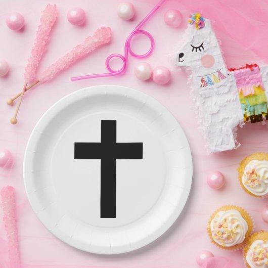 Christelijk kruisje papieren bordje (Feest)