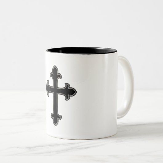 Christelijk kruisje tweekleurige koffiemok (Voorkant rechts)