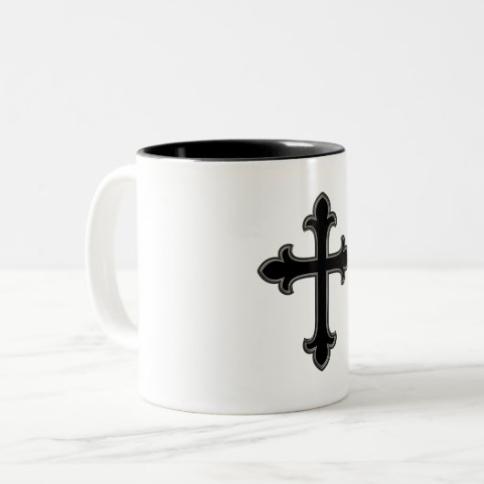 Christelijk kruisje tweekleurige koffiemok (Voorkant links)