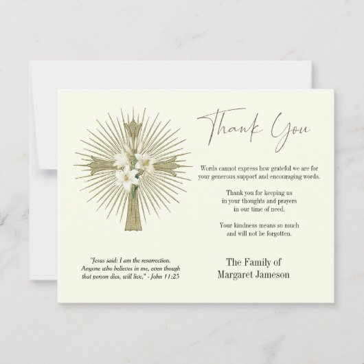 Christelijk Kruislelies Begrafenis Condoleance Sym Bedankkaart (Voorkant)