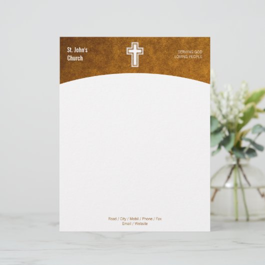 Christelijk kruissymbool Gold Letterhead Briefhoofd Ontwerp (Staand voorkant)