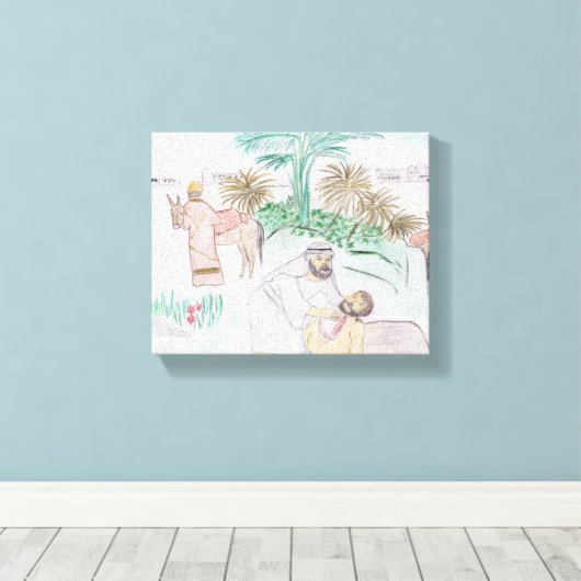 Christelijk kunstwerk de goede Samaritaan Canvas Afdruk (Insitu (Houten vloer))
