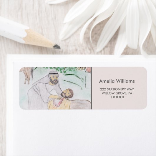 Christelijk kunstwerk de goede Samaritaan Etiket (Insitu)