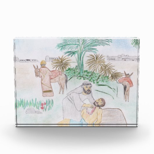 Christelijk kunstwerk de goede Samaritaan Fotoblokken (Voorkant)