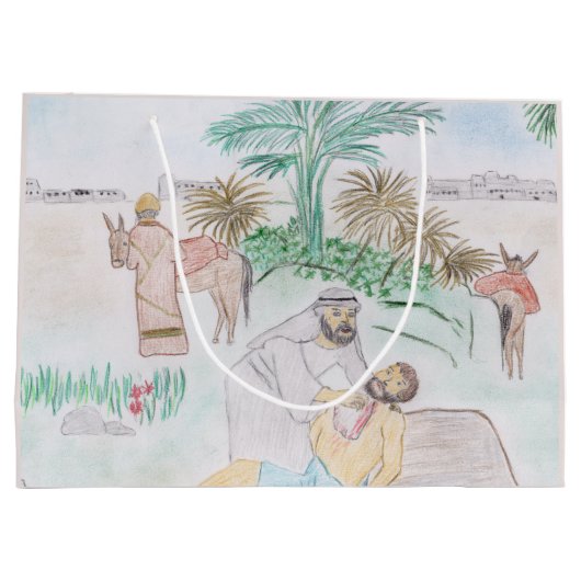 Christelijk kunstwerk de goede Samaritaan Groot Cadeauzakje (Achterkant)