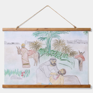 Christelijk kunstwerk de goede Samaritaan Hangend Wandkleed