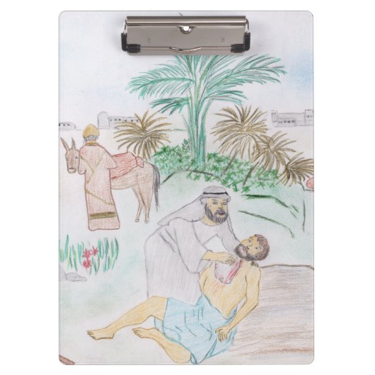 Christelijk kunstwerk de goede Samaritaan Klembord (Voorkant)
