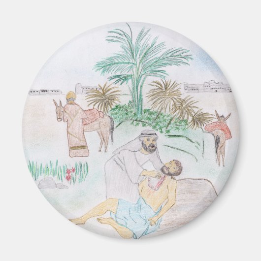 Christelijk kunstwerk de goede Samaritaan Magneet (Voorkant)