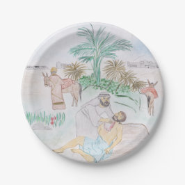 Christelijk kunstwerk de goede Samaritaan Papieren Bordje
